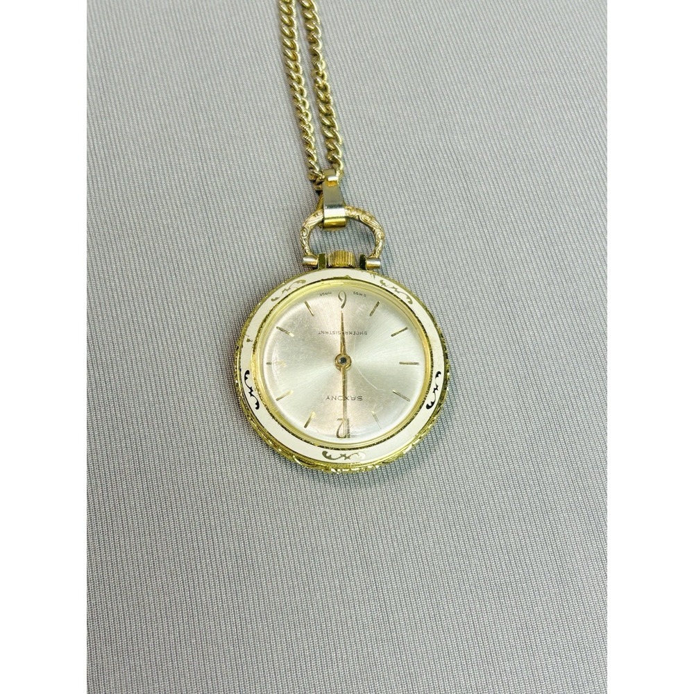 Saxony Swiss Made Floral Pocket Watch‎ On Chain DOES NOT WORK